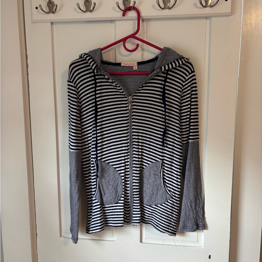 Striped Zip-Up Hoodie - Navy & White